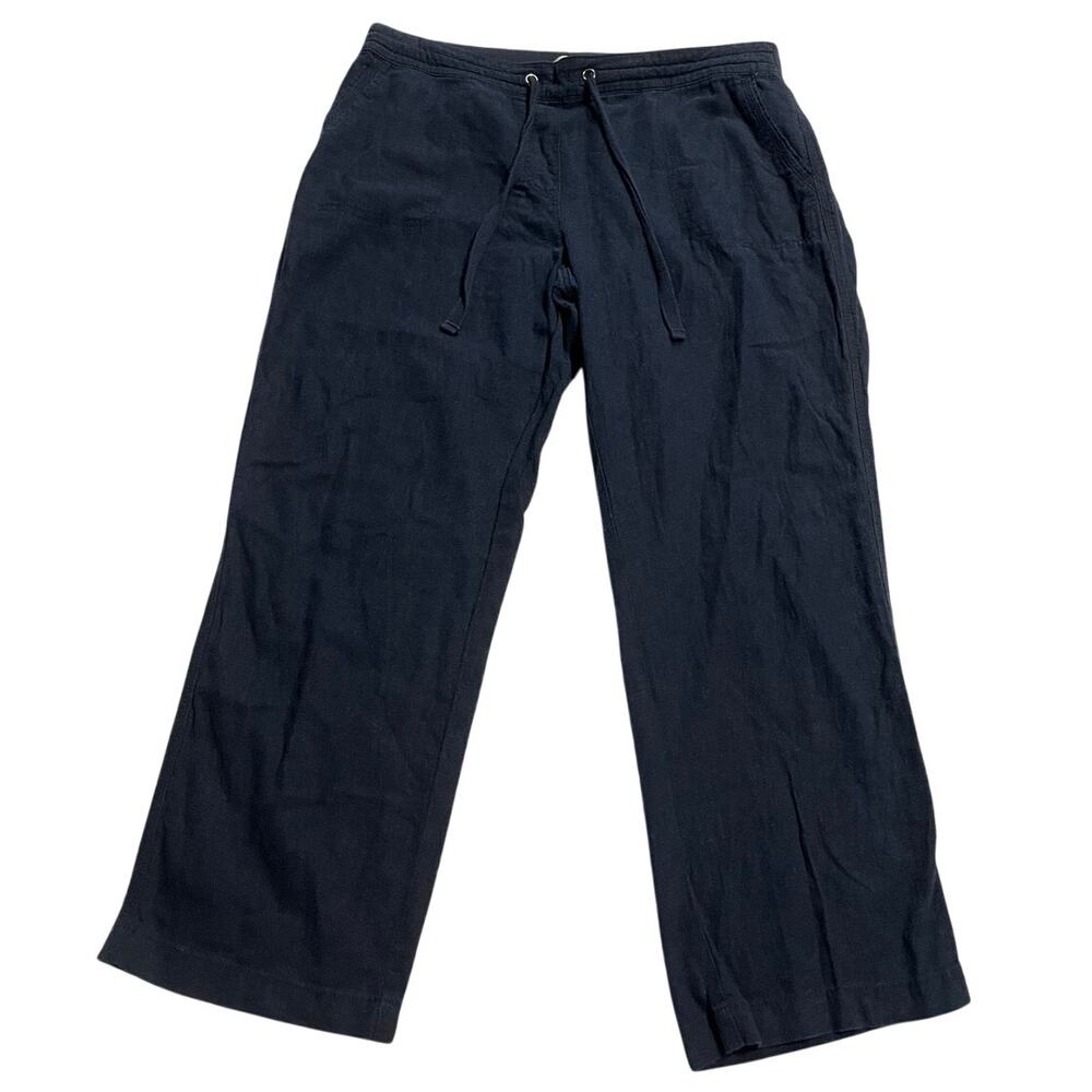 Mia & Tess Linen Pull On Pants Wide Leg Cropped Womens Size Large Navy Blue